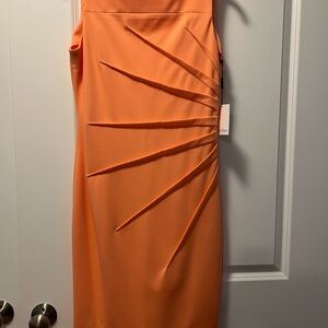 Orange Sleeveless Dress with Unique Pleat Design